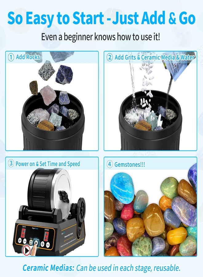 KomeStone Rock Tumbler Kit, K1 Professional Large 2.5LB Capacity Edition - Memory Function, Digital Timer & Variable Speeds: Includes All Accessories, Rock Polisher Gift for Adults & Kids - Image 3